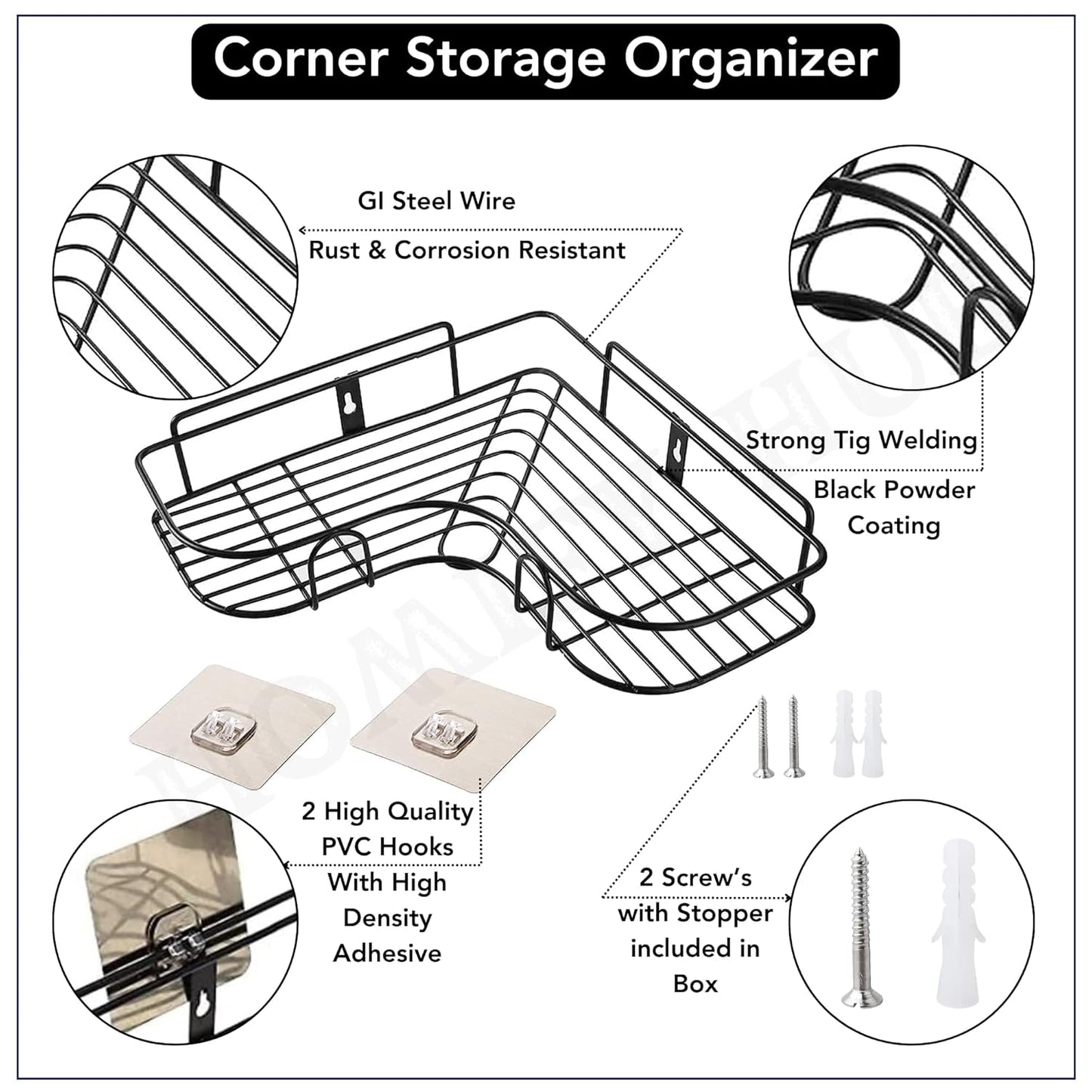 Steel-Based Corner Wall Mounted Shelfs (Self-Adhesive)